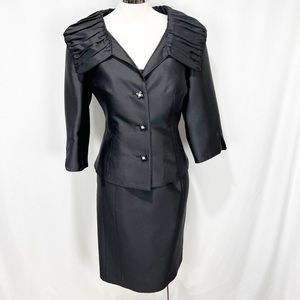 Jovani Silk & Wool Sheath Suit Set Jacket & Dress Size 12 Black